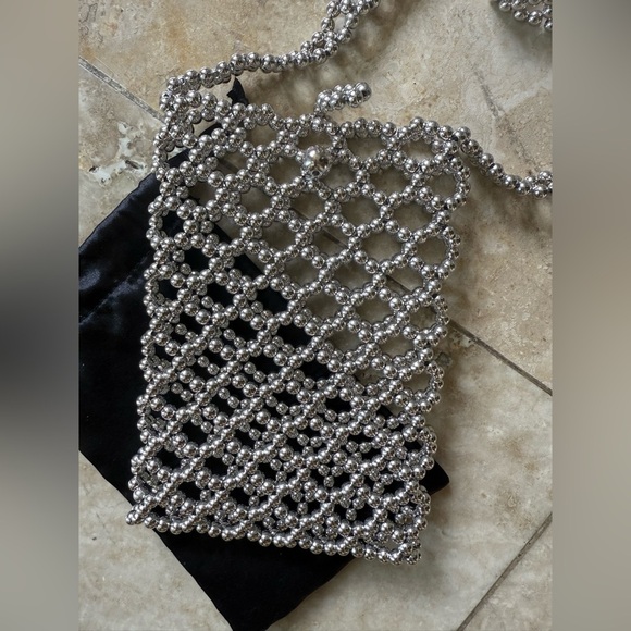 Ladies, black and silver beaded iPhone holder long purse handle top fasten. - Picture 12 of 13